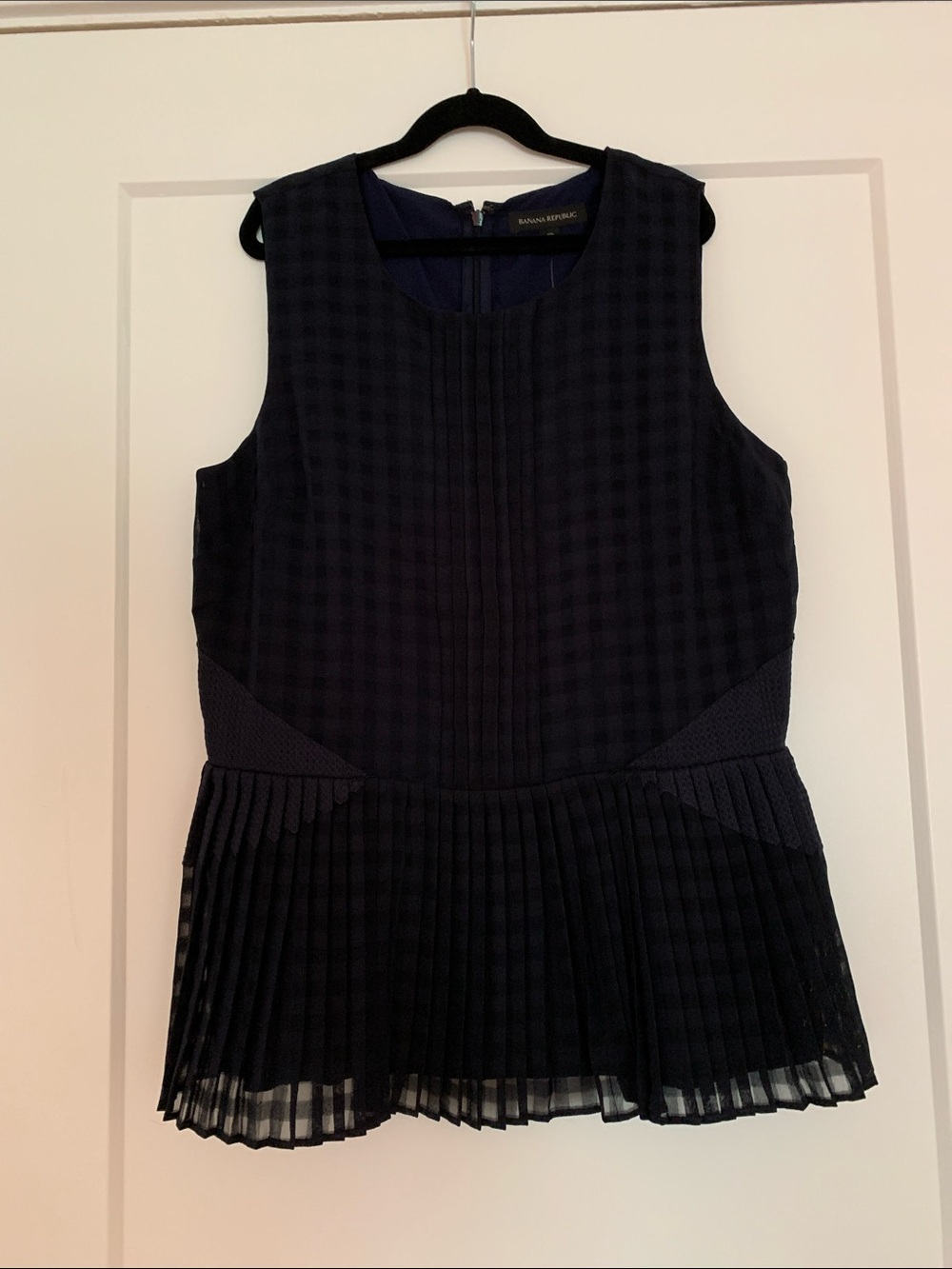 Banana Republic Dark Navy Pleated Peplum Panel Sleeveless Top